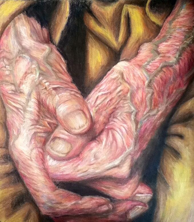 colored pencil drawing of old hands
